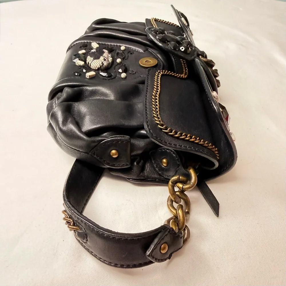 Cole‎ Haan G-Series Vintage Black Leather Embellished Hobo Shoulder Bag Y2K Edgy